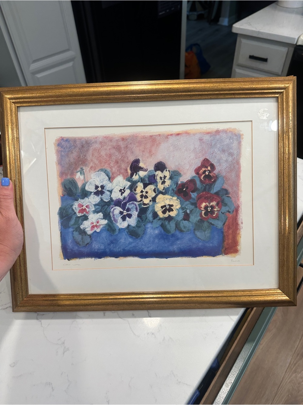 Framed signed print by Esther Wragg “Pansies”